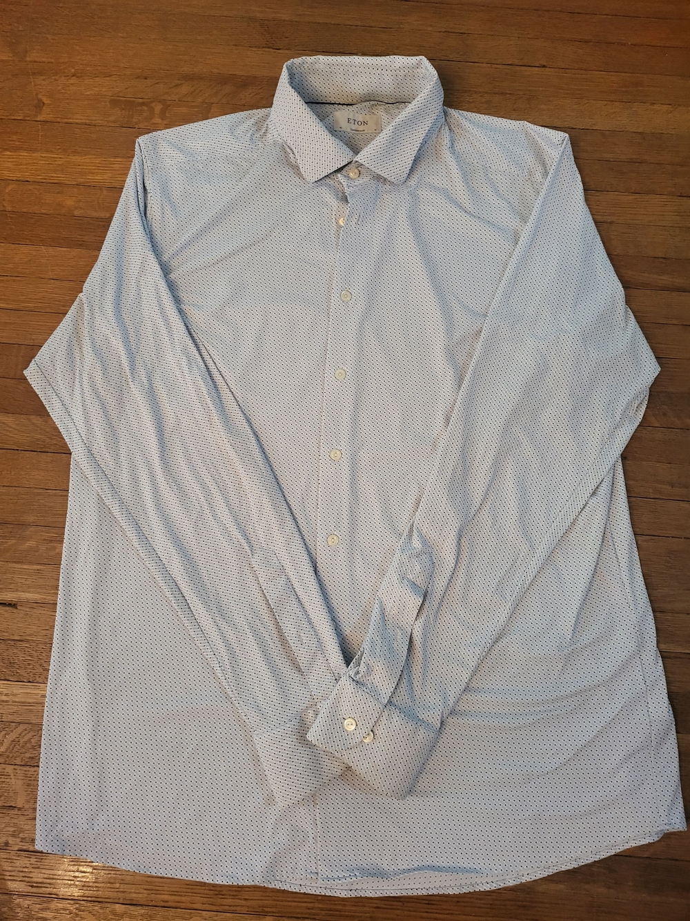 Eton Blue Micro-Pattern Spread Collar Dress Shirt